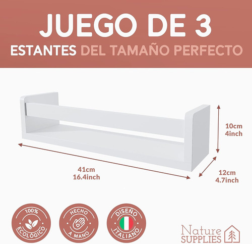 Juego De 3 Repisas De Pared Flotante De Madera Blanca