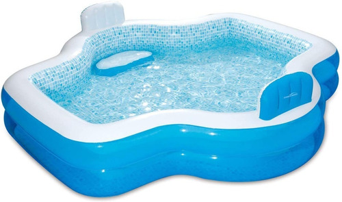 Combo Piscina + Inflador Manual Alberca Familiar C/ Asientos