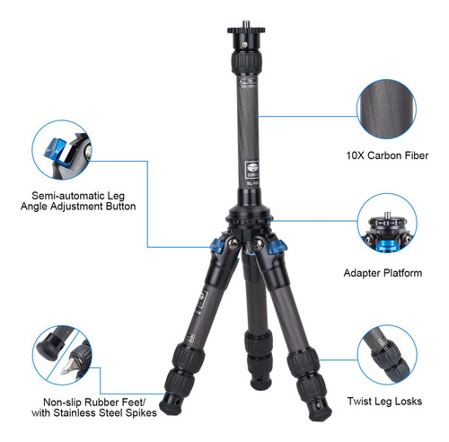 Sirui Am223 Mini Tripode Viaje Fibra Carbono Columna Central