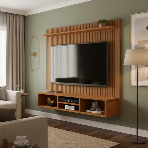 Home Painel Simples Tv Sala 50 Pol Ripado Com Nicho Naturale