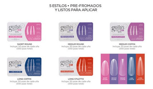 Tips Medium Coffin Soft Gel Caja 550 Piezas By Gelish