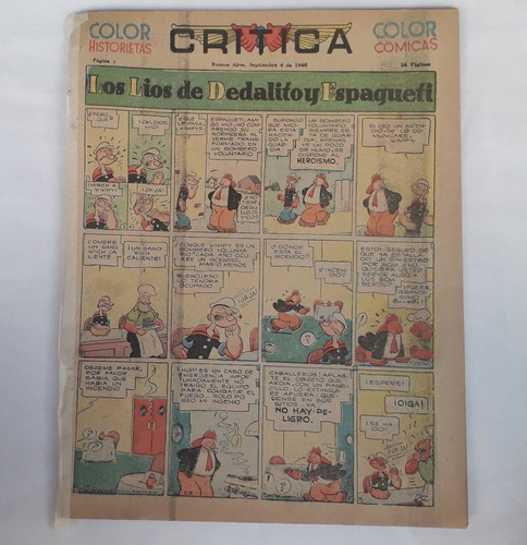 Historieta Antiguo * Critica * 4 Septie 1940 Rara Colecciona