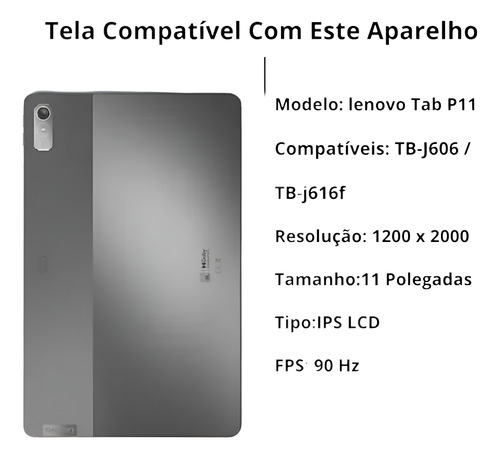 Tela Frontal Compatível Tablet Lenovo P11 /p11 Plus Tb-j616x