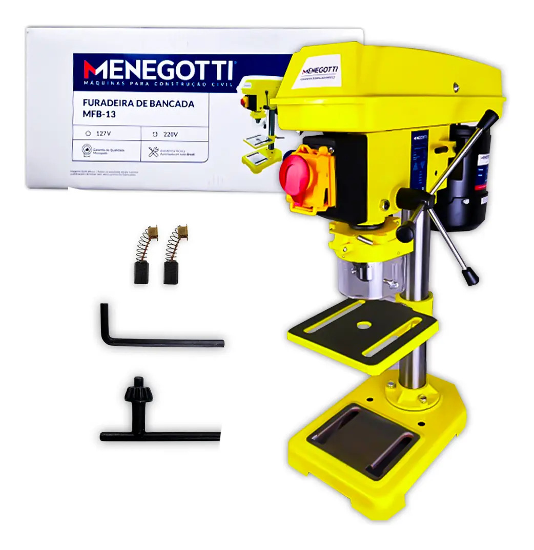 Furadeira De Bancada Mfb-13 Menegotti Monofásico 350w Cor Amarelo