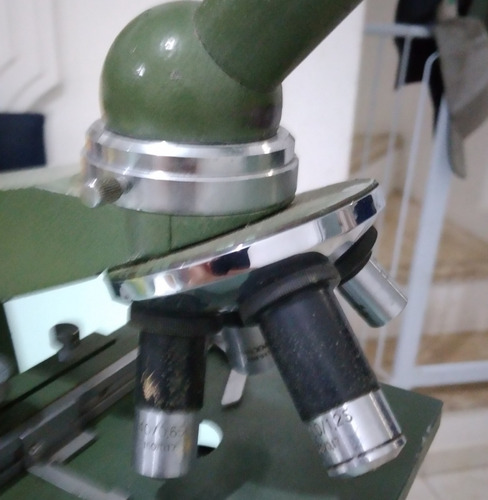 Microscópio Aus Jena Alemão Monocular Verde