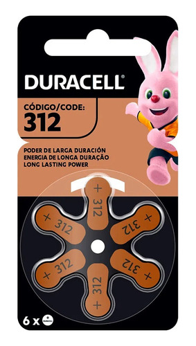 Pilas Duracell Tipo N 312 Pack De 6 Unidades Para Audífonos 