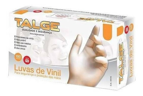 Luvas descartáveis Talge cor transparente tamanho  P de vinil em kit de 10 x 100 unidades 