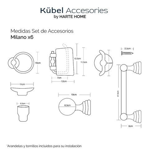 Imagen 2 de 9 de Set De Baño Kit 6 Piezas Completo Accesorios Cromado Kübel