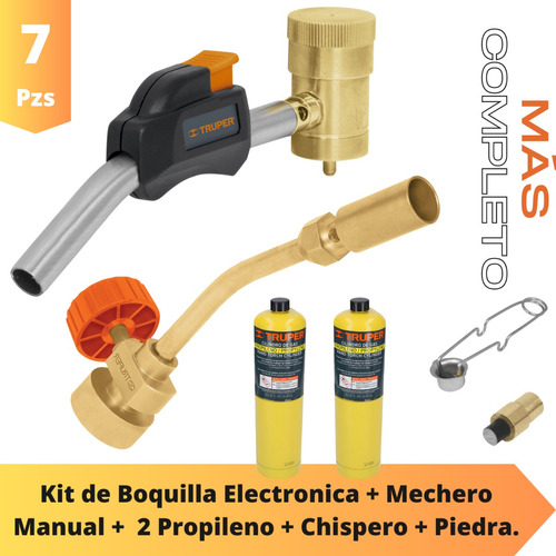 Kit Boquilla Electri + Mechero +2 Gas Propileno + Encendedor