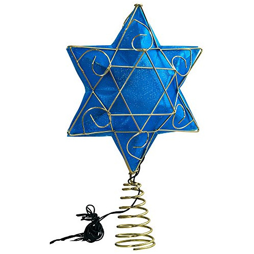 Árbol Tópico De Hanukkah Iluminado Pilas Dorado Y Azu...