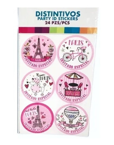 Distintivo Sticker Cumpleaños Paris Fiesta C/24pz