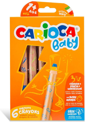 Crayones Acuarelables Carioca Baby 3 En 1 X 6 Made In Italy