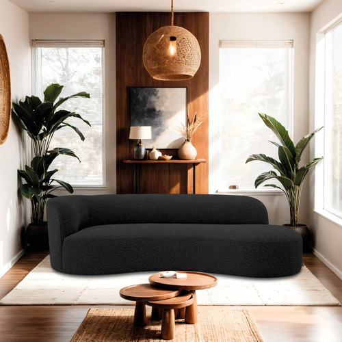 Divã Recamier Orgânico Tokyo 180cm Lado Direito Linho Cor Preto