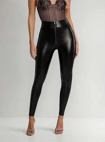 Leggins Vinipiel Con Cierre Cintura Alta Pantalon Entallado