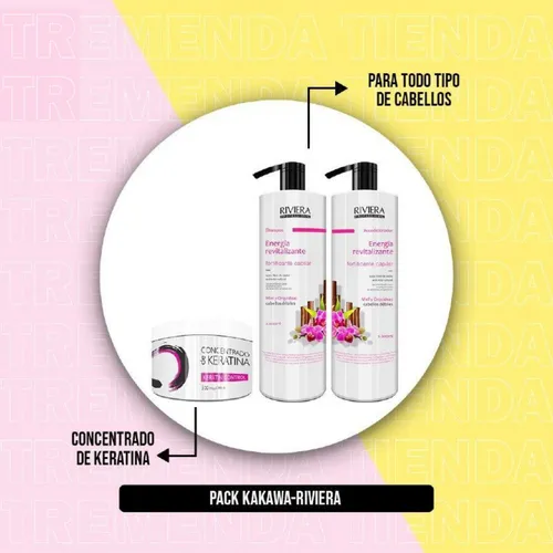 Shampoo Sin Sal Riviera Miel y Orquídeas Para Cabellos Débiles 1L + Acondicionador Sin Sal 1L + Keratina Riviera Ka 350gr