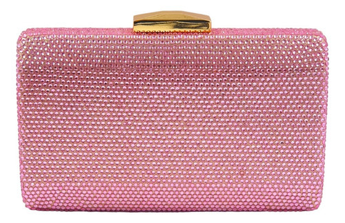 Bolsa Festa Feminina Strass Carteira Cristal Luxo Brilhante Cor Rosa-claro