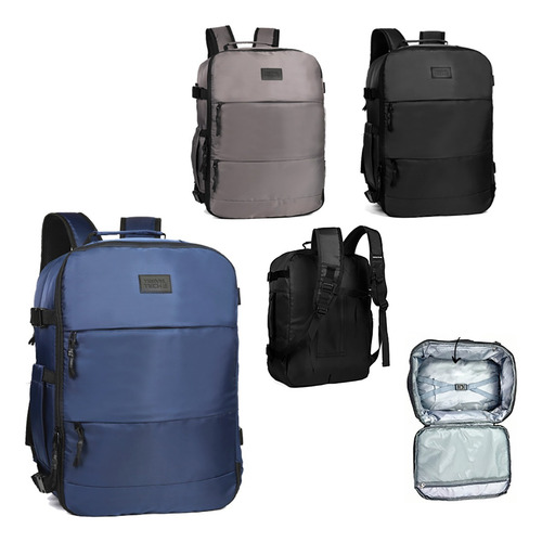 Mochila De Viaje Travel Tech Con Compartimentos Inteligentes Color Gris Diseño De La Tela Lisa