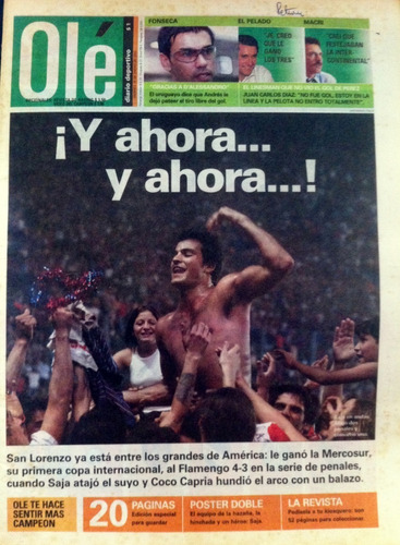 San Lorenzo Campeón Copa Mercosur 2001. Diario Olé