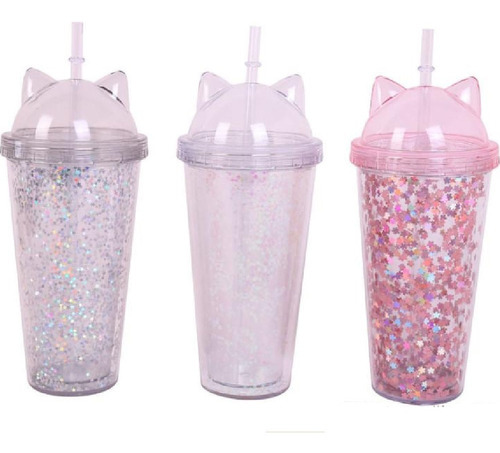 Vaso Glitter Con Orejas De Gatito Lote 18 Pcs