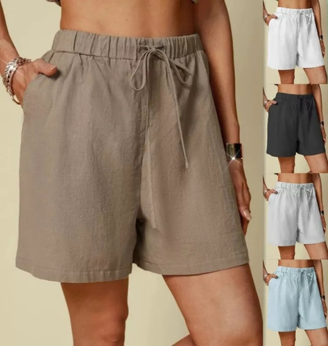 Pantalones Cortos Holgados De Lino Y Algodón Con Cordones