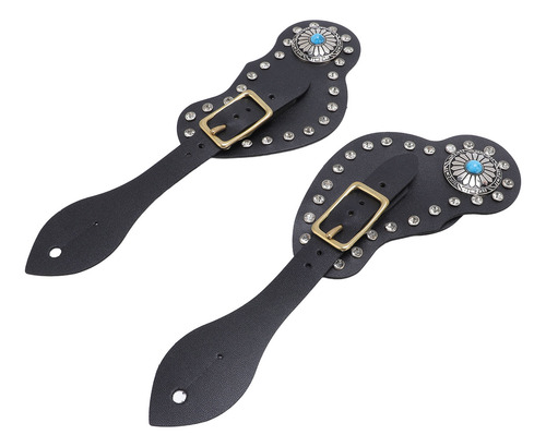 Juego De Correas Con Forma De Espolón Negro, 2 Piezas, Piel