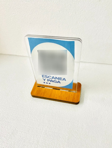 Porta Menu Qr Acrilico Con Base De Madera