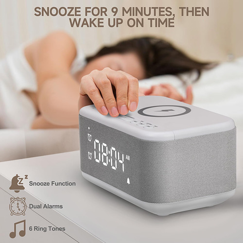 Reloj Despertador Bluetooth Con Altavoz Y Cargador Inalámbri Gris