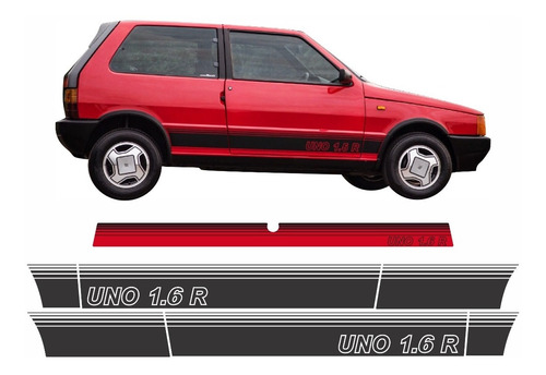 Kit Faixas Adesivos Laterais E Mala Fiat Uno 1.5r vermelho