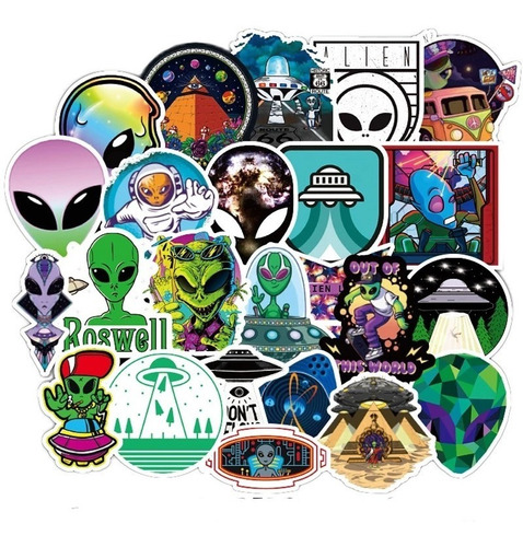 Aliens 50 Calcomanias Stickers Pvc Vs Agua Extraterrestres