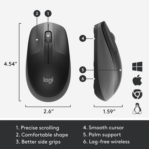 Mouse Sem Fio Logitech M190 Com Pilha Inclusa - Cinza Cinza