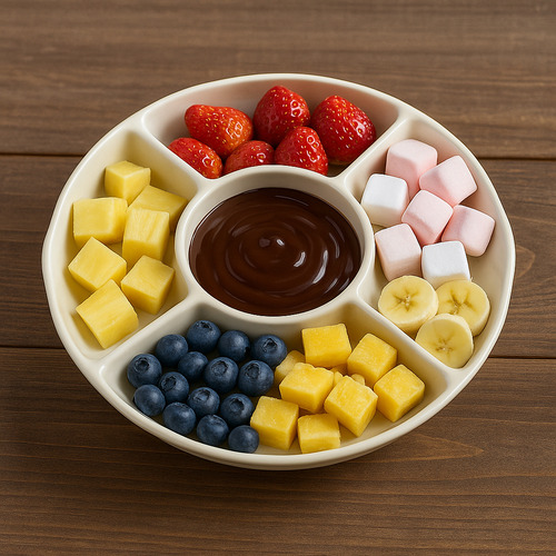 Yab - Petisqueira 5 Divisórias Redonda Petiscos Fondue Frios Salgadinho Porta Molho 23,5cm