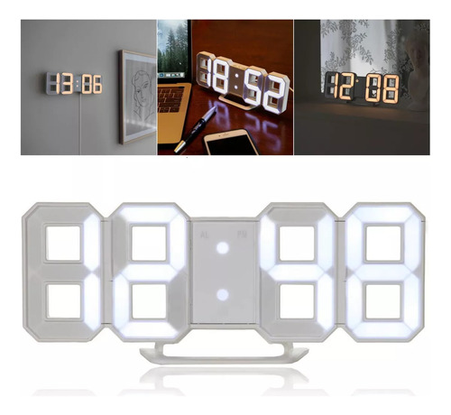 Reloj De Pared De 3d Led Digital, Alarma, (blanco)