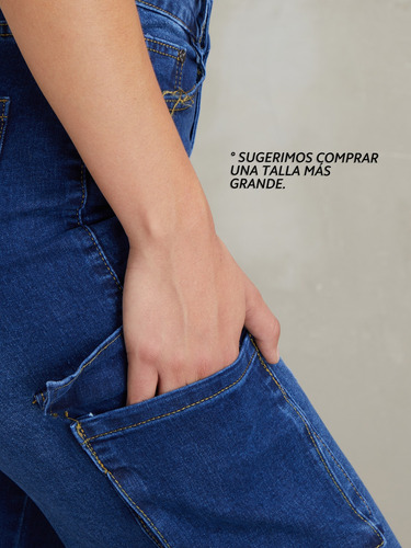 Jeans Cargo Mezclilla Azul Stretch Tiro Alto Pushup Ypd696