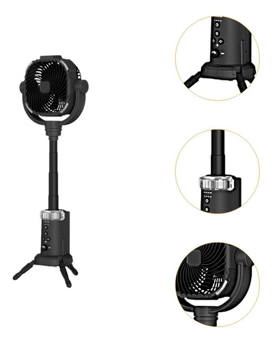 Ventilador De Camping, Ventilador De Suelo Recargable Negro