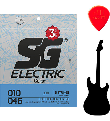 Kit 3 Encordoamento Sg Guitarra 010 Níquel Light Triple Pack