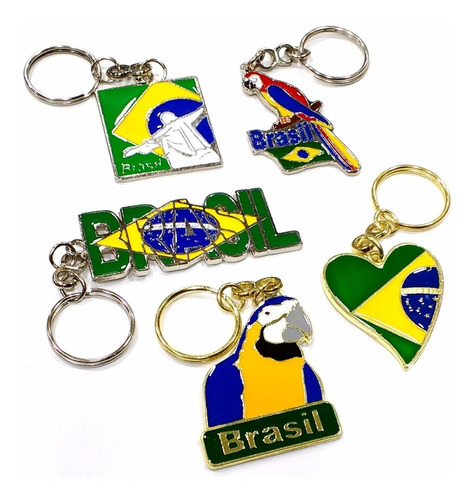 Kit 5 Chaveiros Brasil Bandeira Mapa Souvenir De Qualidade