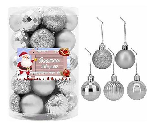 34 Pc Christmas 1.5  Ball Ornaments. 5 Assorted Style, Small
