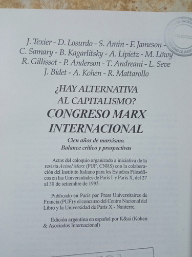 Hay Alternativa Al Capitalismo? Congreso Marx Internacional (Usado)