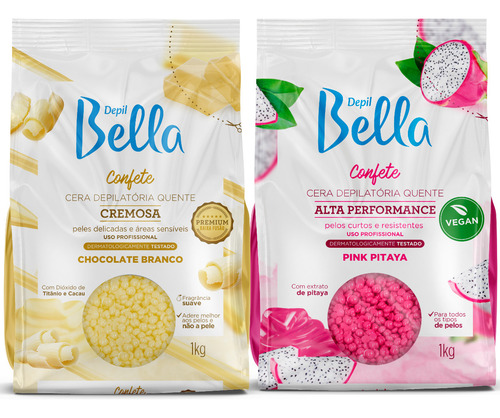 Kit Ceras Depilatória Confete Chocolate Branco + Pitaya 2kg