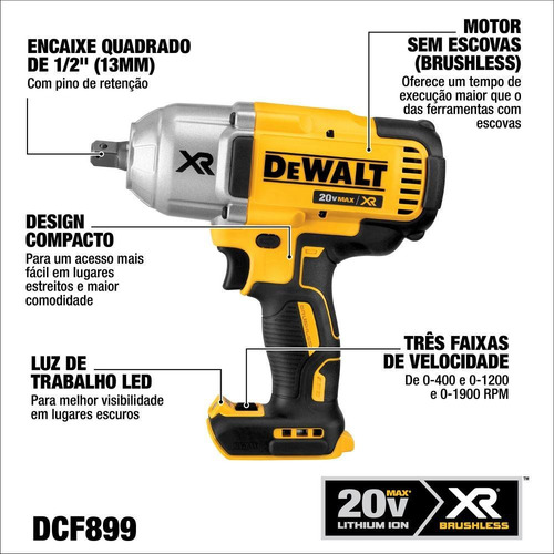 Chave De Impacto 1/2 20v 950nm Brushless Dcf899b - Dewalt