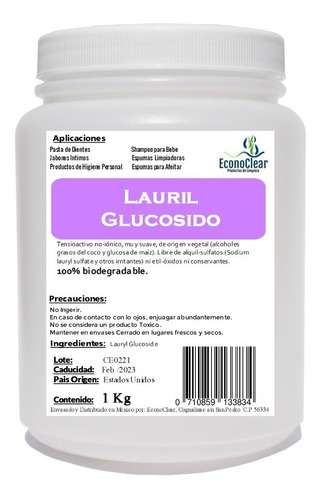 Lauril Glucosido Libre De Sulfatos Vegetal Biodegradable 1kg