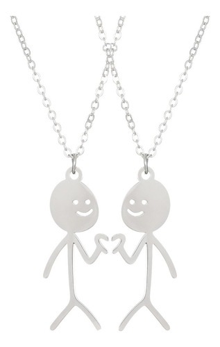 Set 2 Collares Stickman Pareja Mejores Amigos Dedo Acero