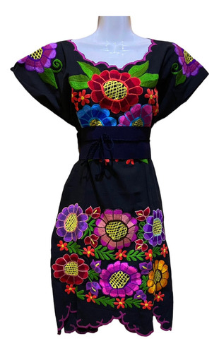 Hermoso  Vestido Artesanal Bordado  Girasoles Talla  Ch.m