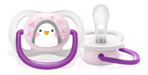 Imagen 6 de 6 de Chupete Philips Avent Ultra Air Lila Penguin 0-6 M 08101
