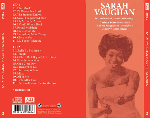 Sarah Vaughan En Buenos Aires Cd Doble Nuevo Sellado