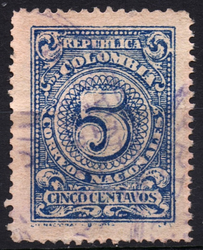 Colombia 5 Centavos 1908 Estampilla L T 225