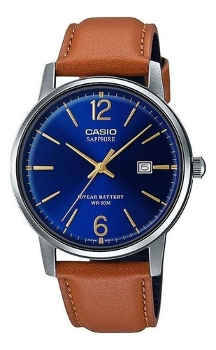 Reloj Casio Hombre Mts-110l Colores Surtidos/relojesymas Correa Negro Bisel Plateado Fondo Azul 2a