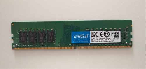 Imagen 1 de 4 de Memoria Ram Para Pc 16 Gb Ddr4 - 2400. Crucial