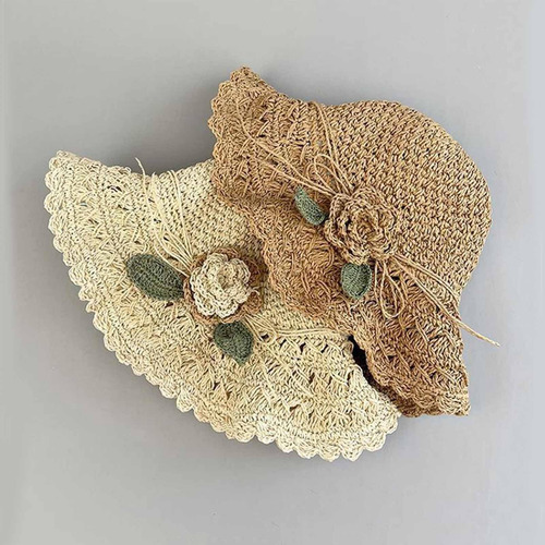 Elegante Sombrero De Paja De Ganchillo Con Detalle De