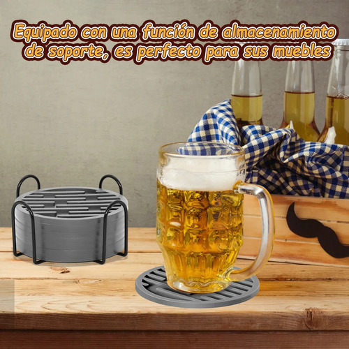 Posavasos De Silicona Para Bebidas, 8 Unidades, Con Soporte